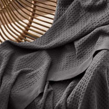 King Size Waffle Blanket – Grey | 100% Cotton | Breathable & Soft