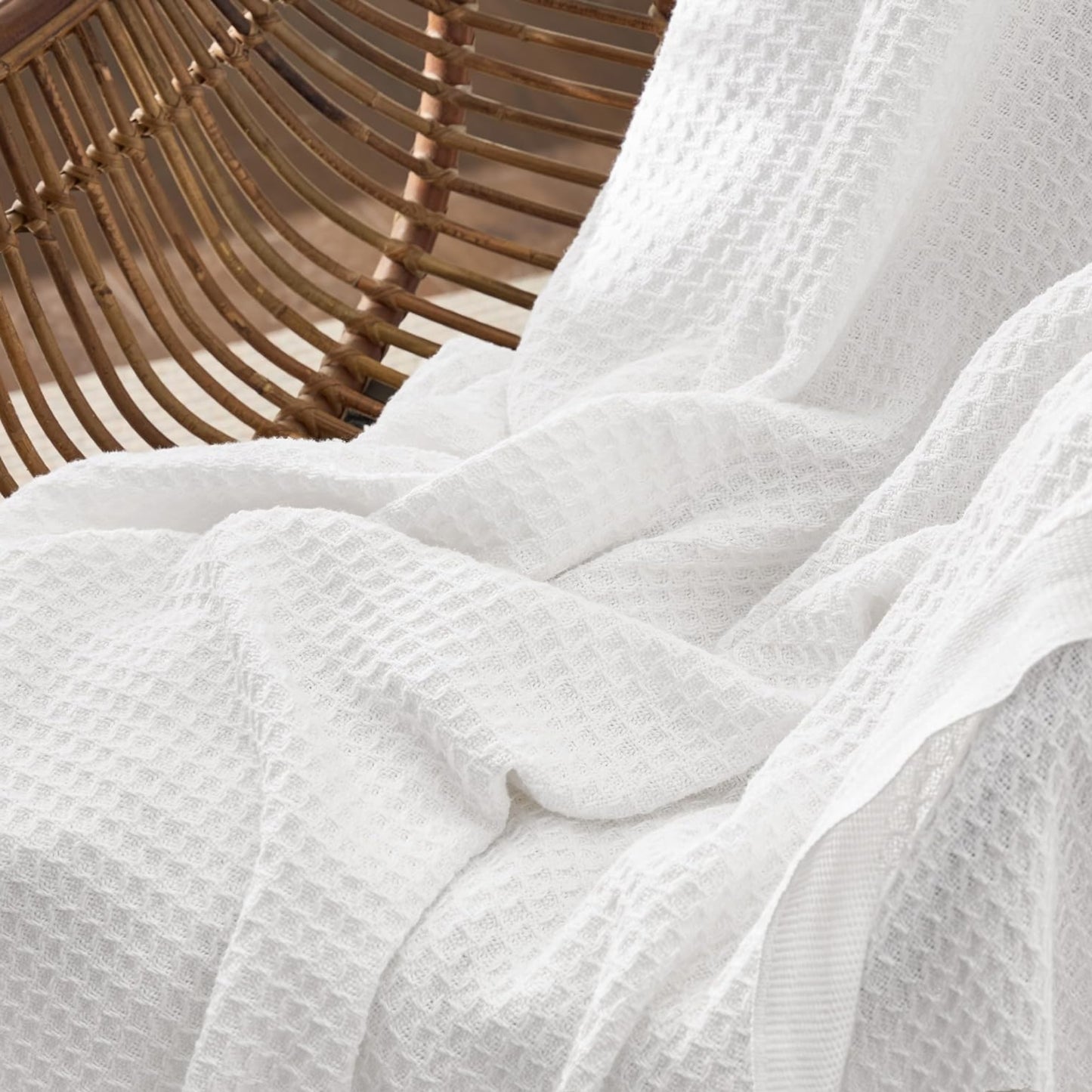 Queen Size Waffle Blanket – White | 100% Cotton | Lightweight & Soft
