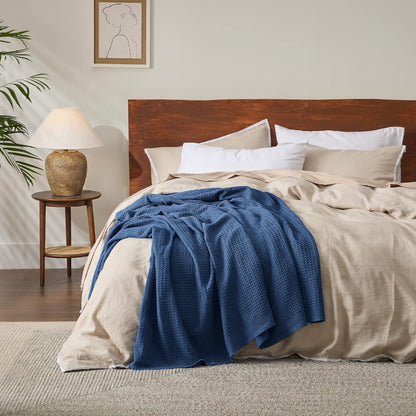 King Size Waffle Blanket – Royal Blue | 100% Cotton | Soft & Breathable