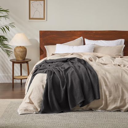 King Size Waffle Blanket – Grey | 100% Cotton | Breathable & Soft