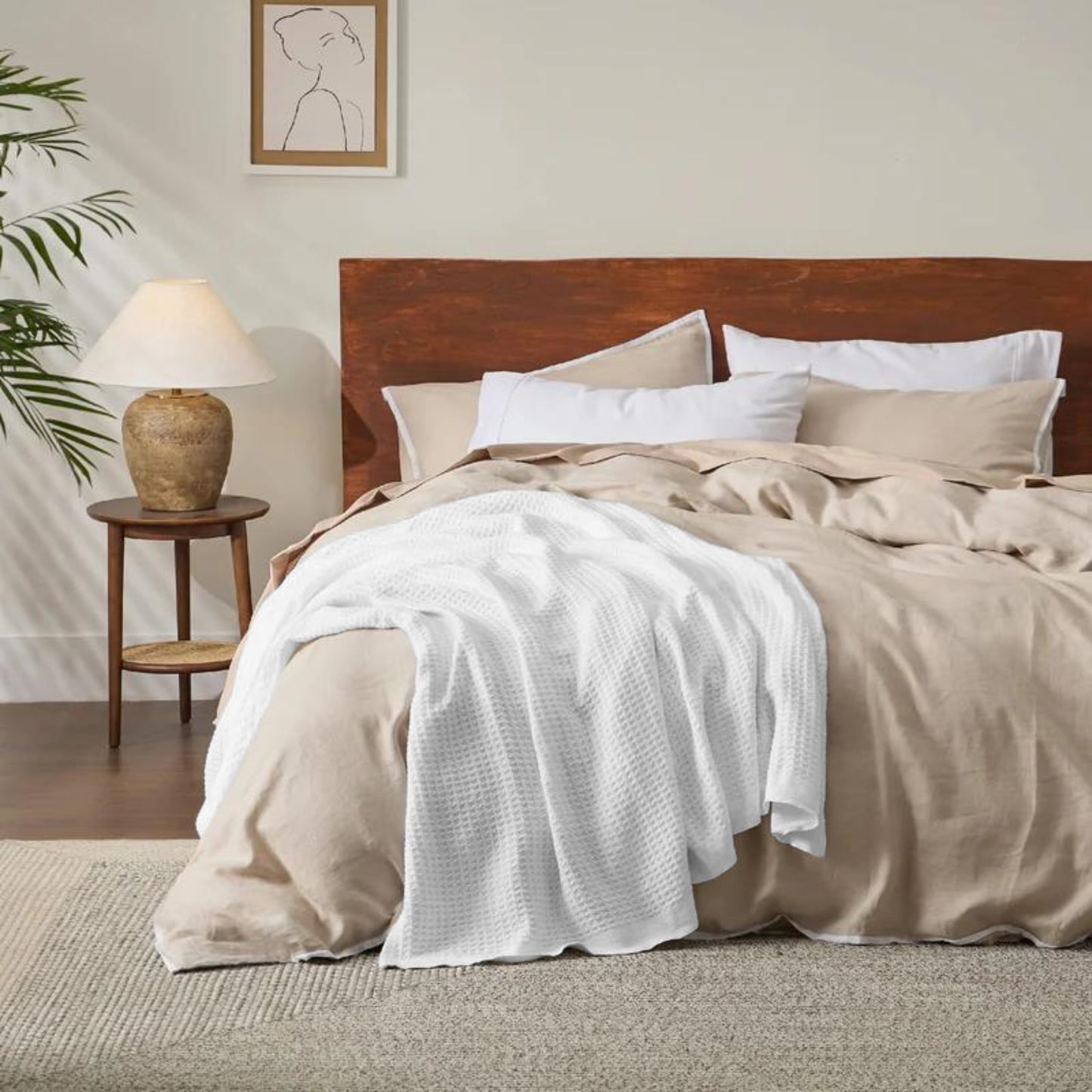Queen Size Waffle Blanket – White | 100% Cotton | Lightweight & Soft