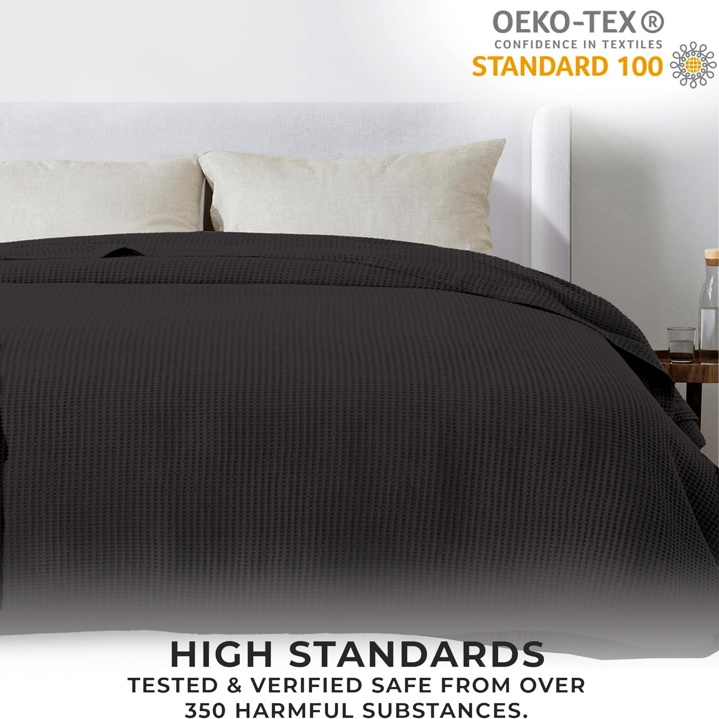 King Size Waffle Blanket – Grey | 100% Cotton | Breathable & Soft