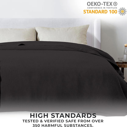 King Size Waffle Blanket – Grey | 100% Cotton | Breathable & Soft