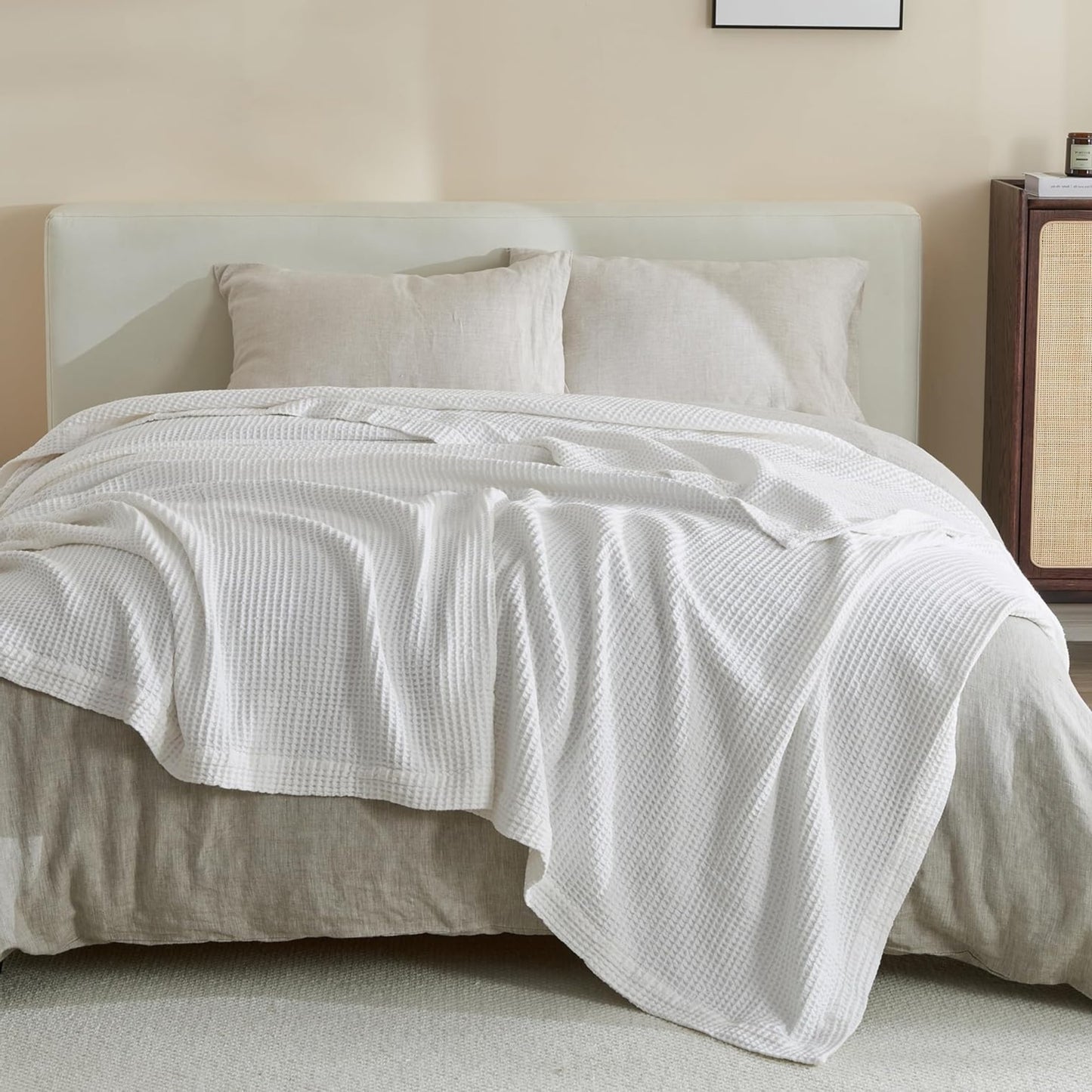 Queen Size Waffle Blanket – White | 100% Cotton | Lightweight & Soft