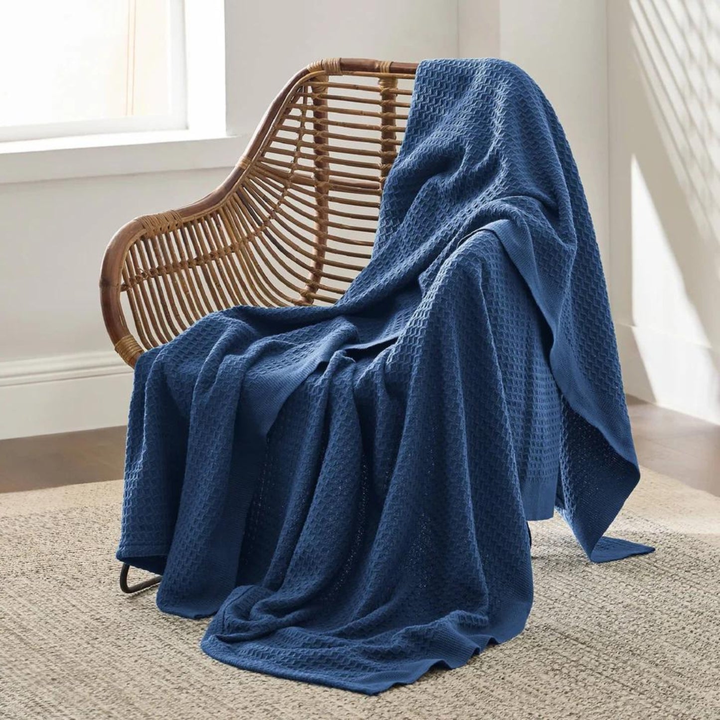 King Size Waffle Blanket – Royal Blue | 100% Cotton | Soft & Breathable
