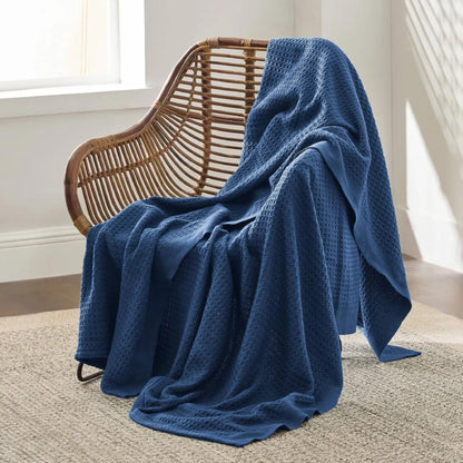 King Size Waffle Blanket – Royal Blue | 100% Cotton | Soft & Breathable