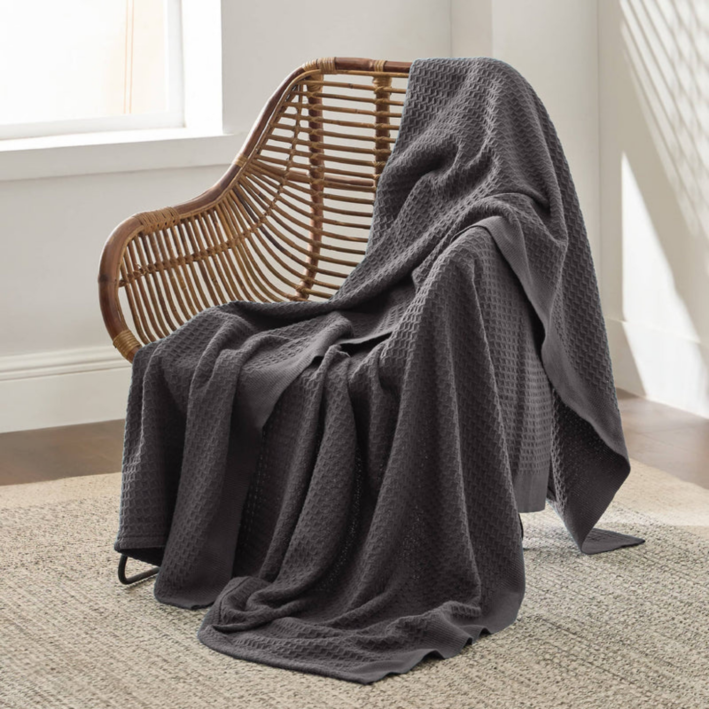 King Size Waffle Blanket – Grey | 100% Cotton | Breathable & Soft