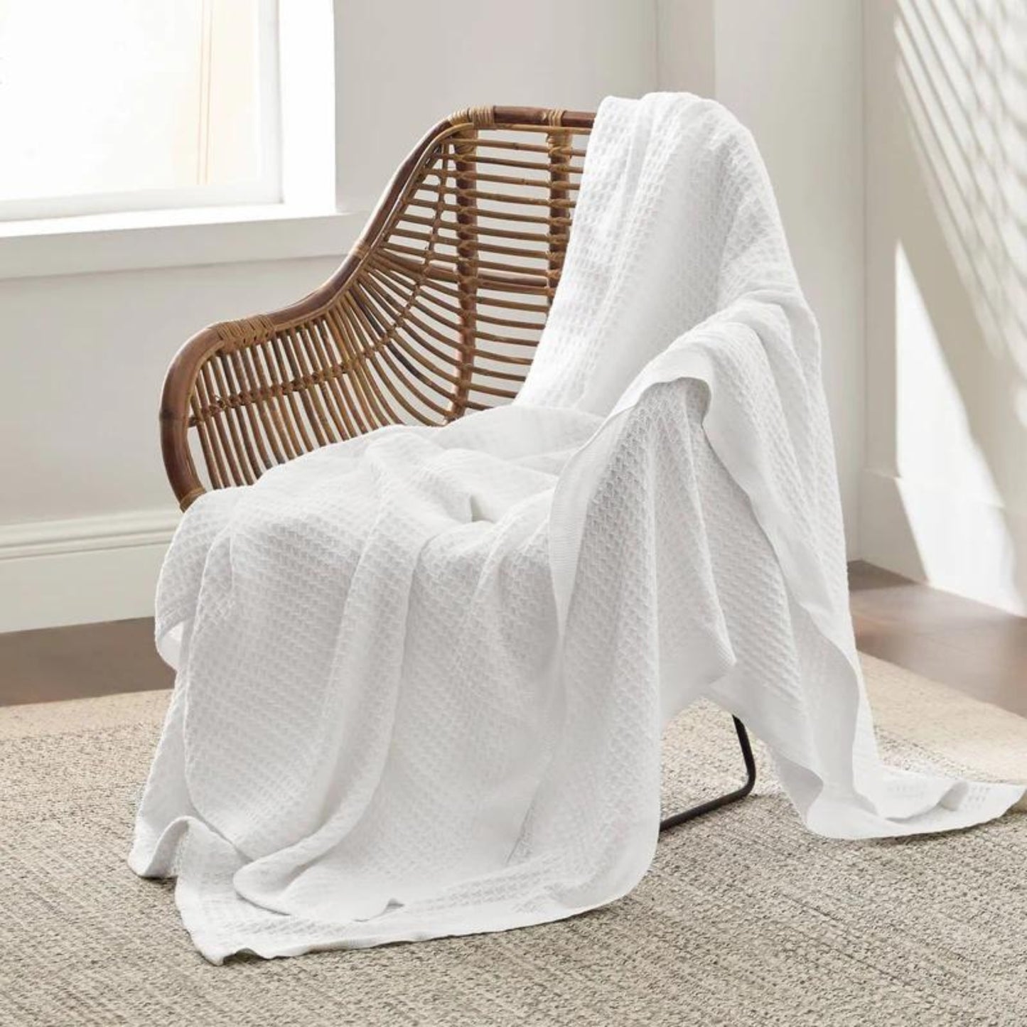 Queen Size Waffle Blanket – White | 100% Cotton | Lightweight & Soft