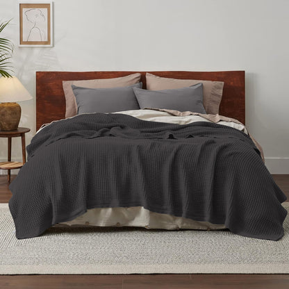 King Size Waffle Blanket – Grey | 100% Cotton | Breathable & Soft