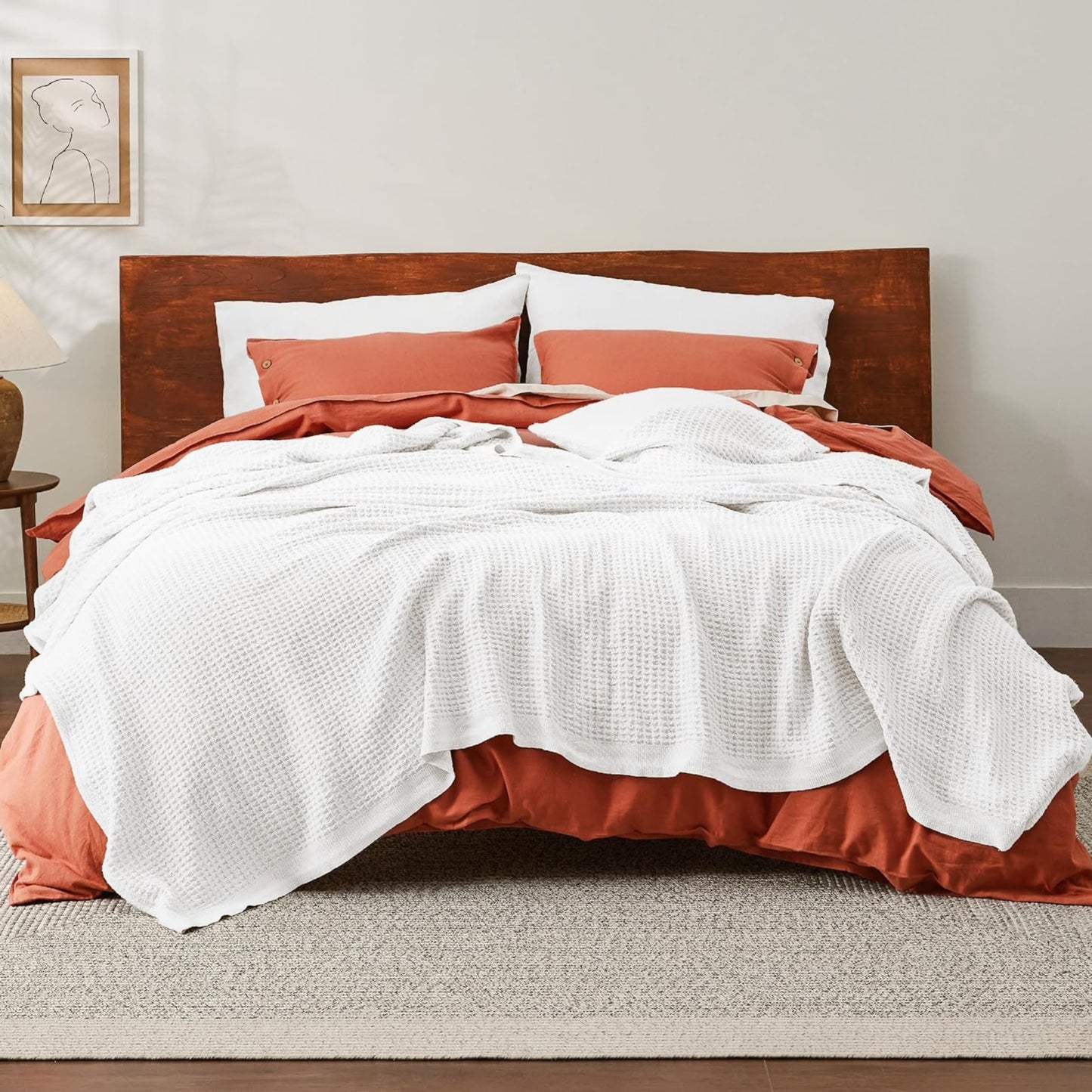Queen Size Waffle Blanket – White | 100% Cotton | Lightweight & Soft