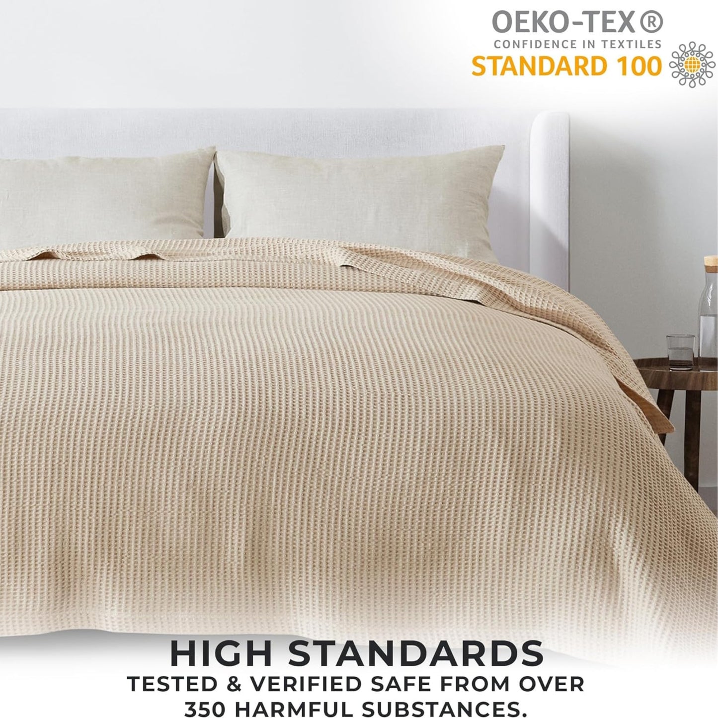 Throw Size Waffle Blanket – Natural Beige | 100% Cotton | 50 x 60 Inches