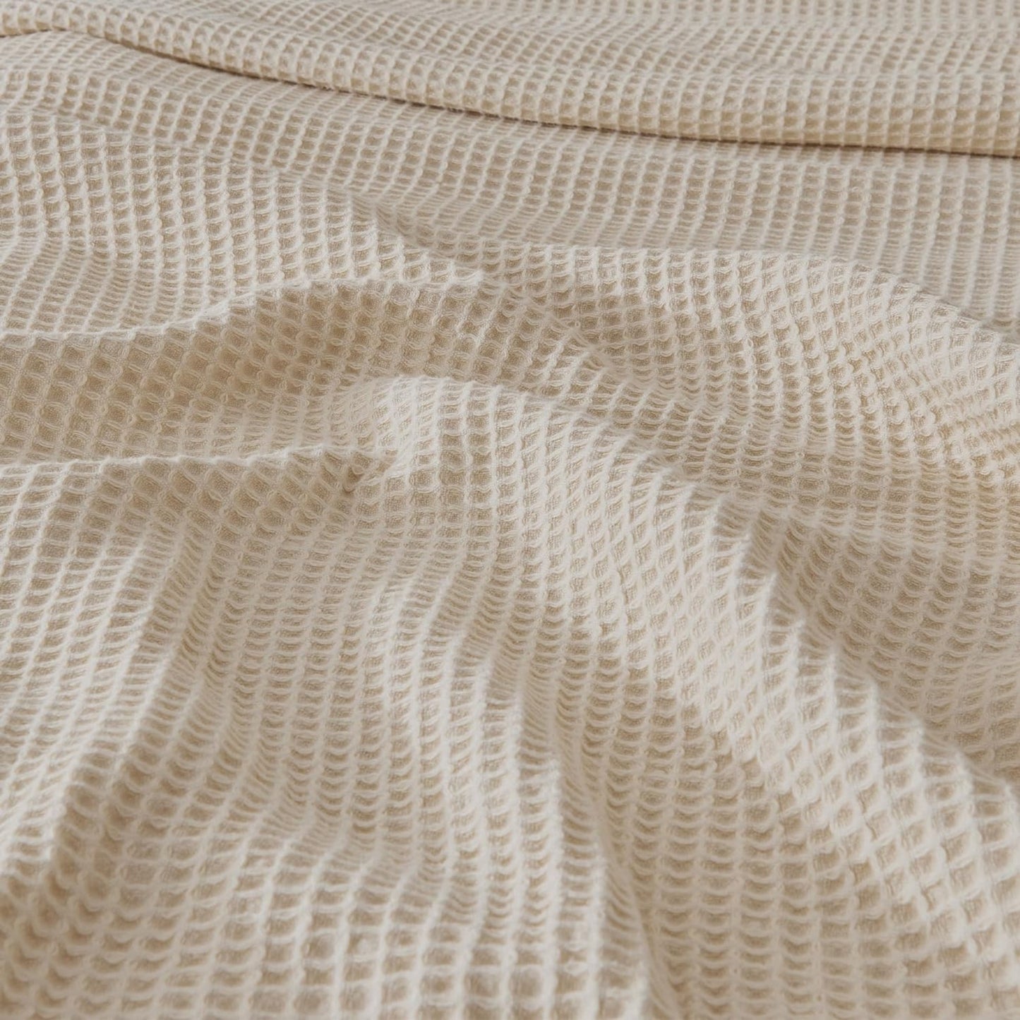 Throw Size Waffle Blanket – Natural Beige | 100% Cotton | 50 x 60 Inches