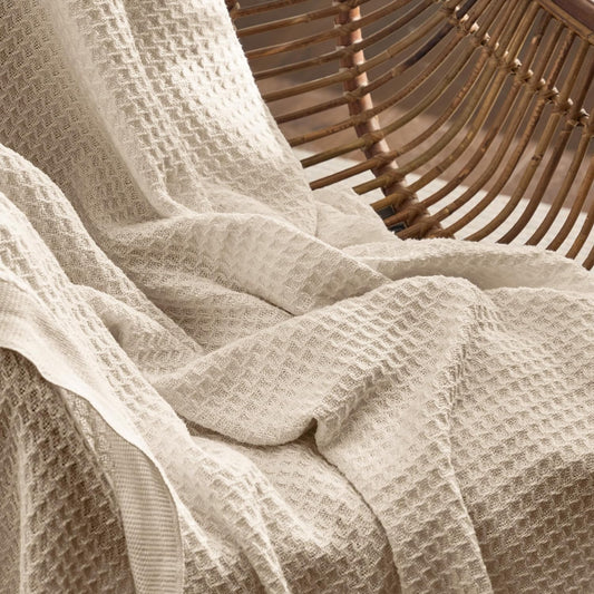 Throw Size Waffle Blanket – Natural Beige | 100% Cotton | 50 x 60 Inches