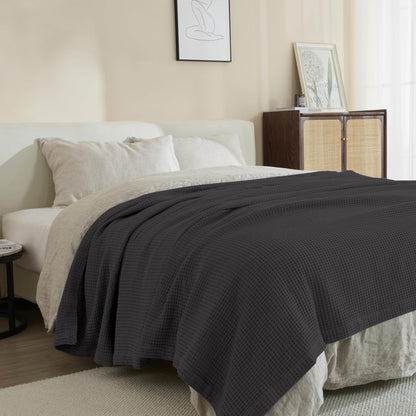 King Size Waffle Blanket – Grey | 100% Cotton | Breathable & Soft