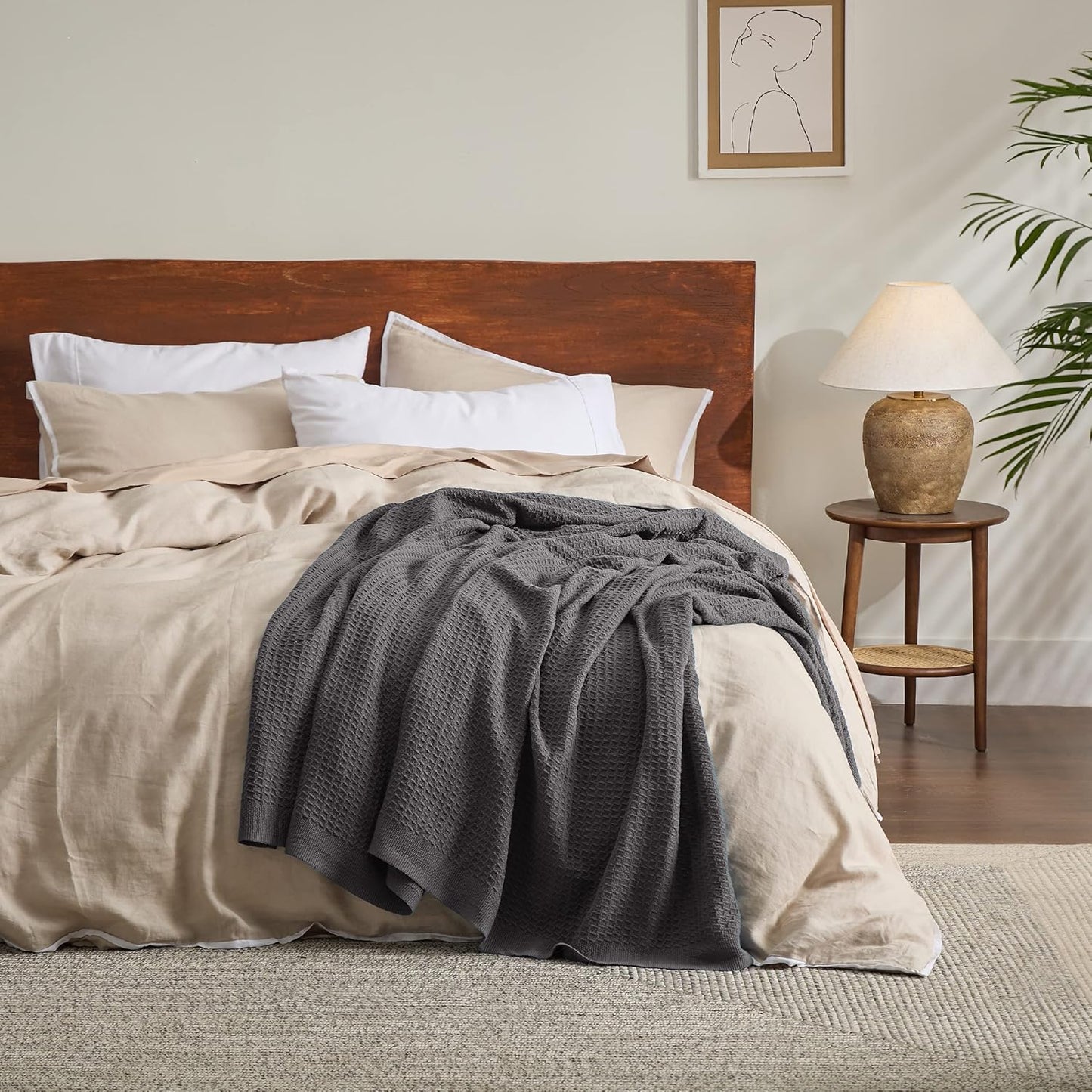 King Size Waffle Blanket – Grey | 100% Cotton | Breathable & Soft